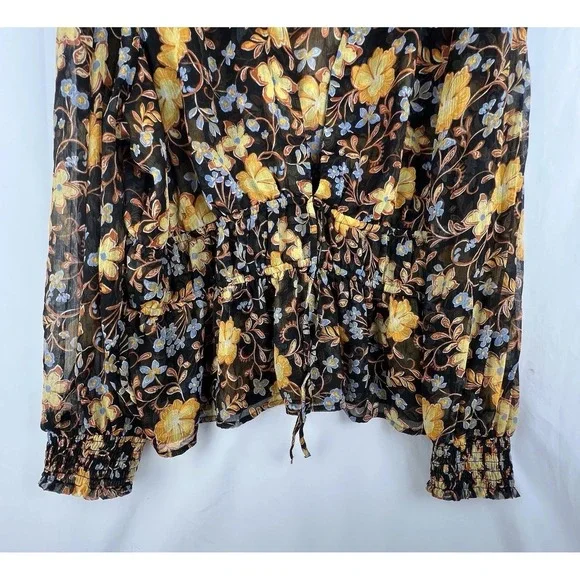 Old Navy Womens Top Size XL Dark Floral Smocked Long Sleeve Peplum Shirt - Picture 5 of 15